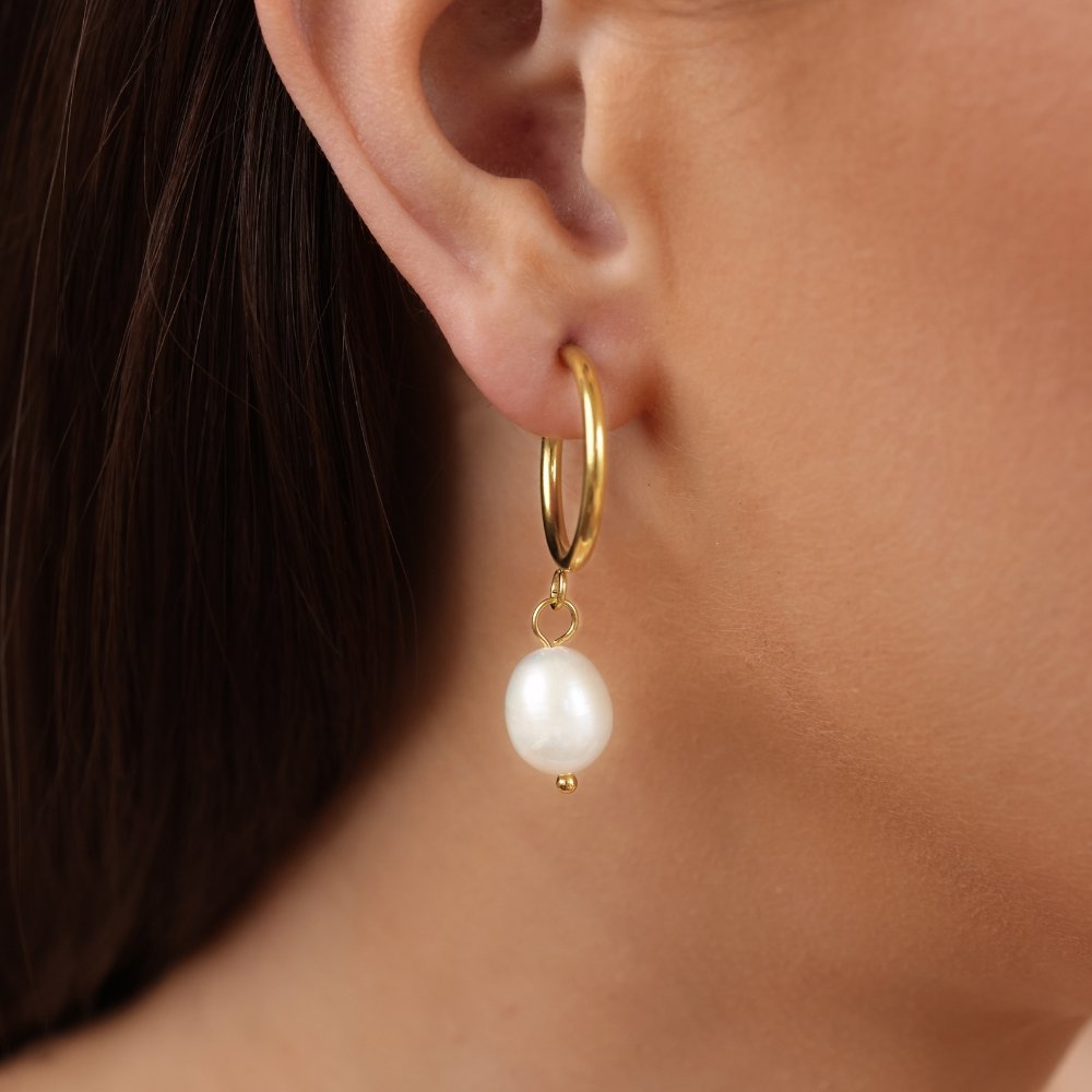 Freya Gold Hoop Pearl Earrings - Beautiful Earth Boutique