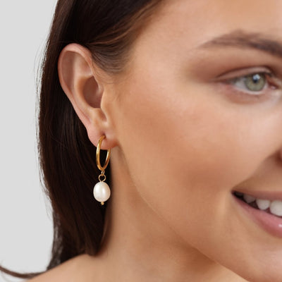 Freya Gold Hoop Pearl Earrings - Beautiful Earth Boutique