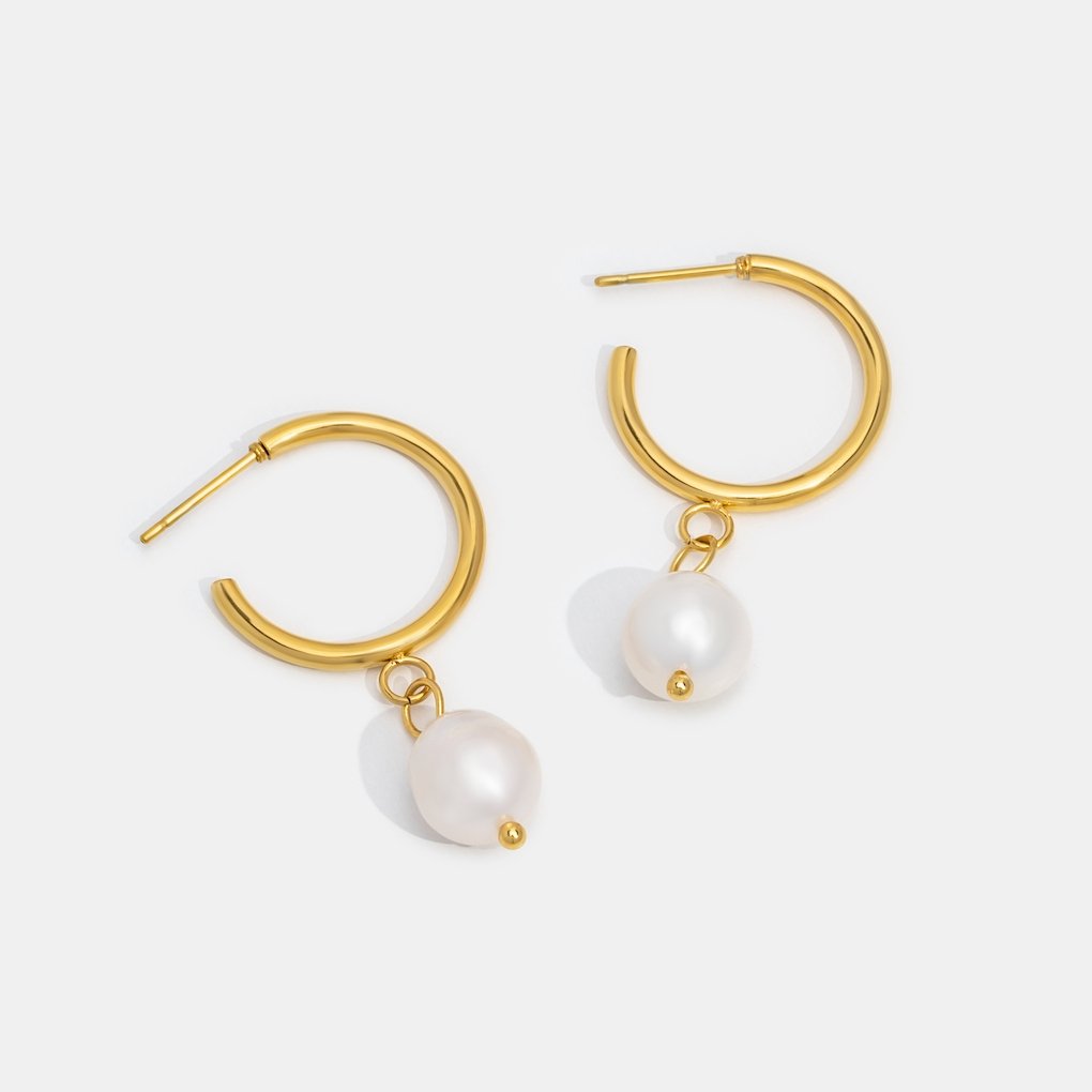 Freya Gold Hoop Pearl Earrings - Beautiful Earth Boutique