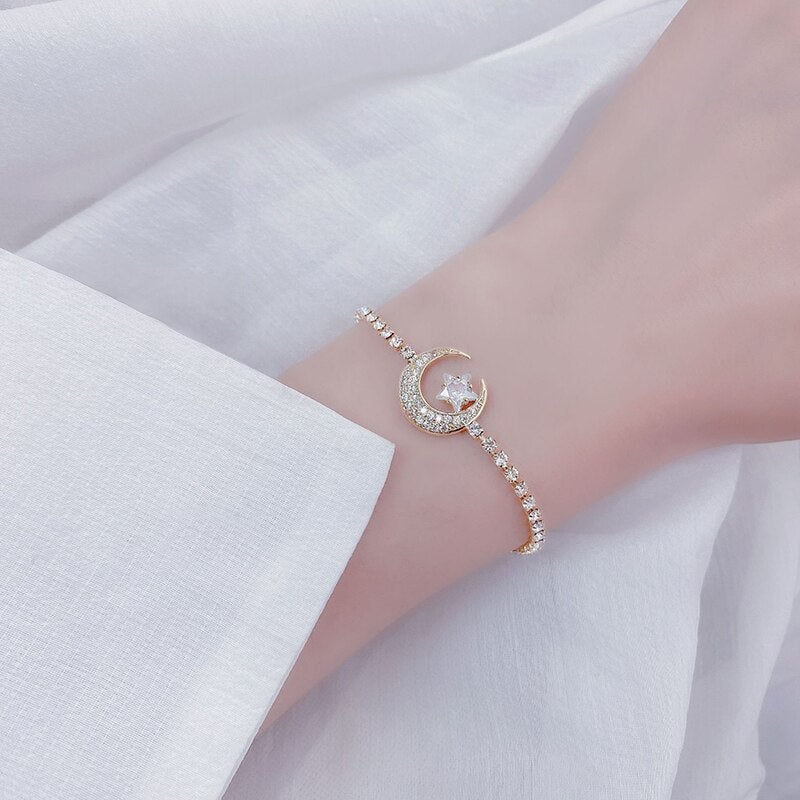 Gold & Crystal Crescent Moon Bracelet