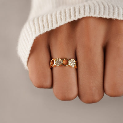 Gold & Crystal Honeycomb Ring - Beautiful Earth Boutique