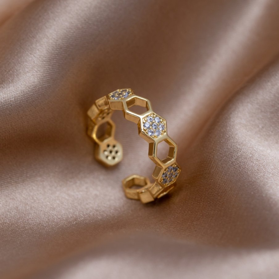 Gold & Crystal Honeycomb Ring - Beautiful Earth Boutique UK