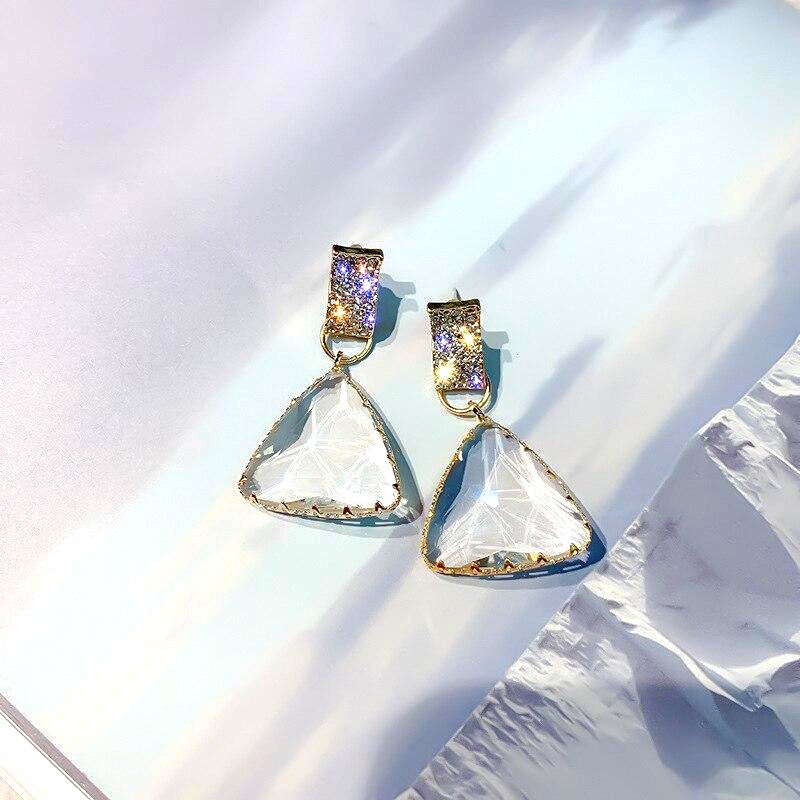 Gold & Crystal Triangle Earrings