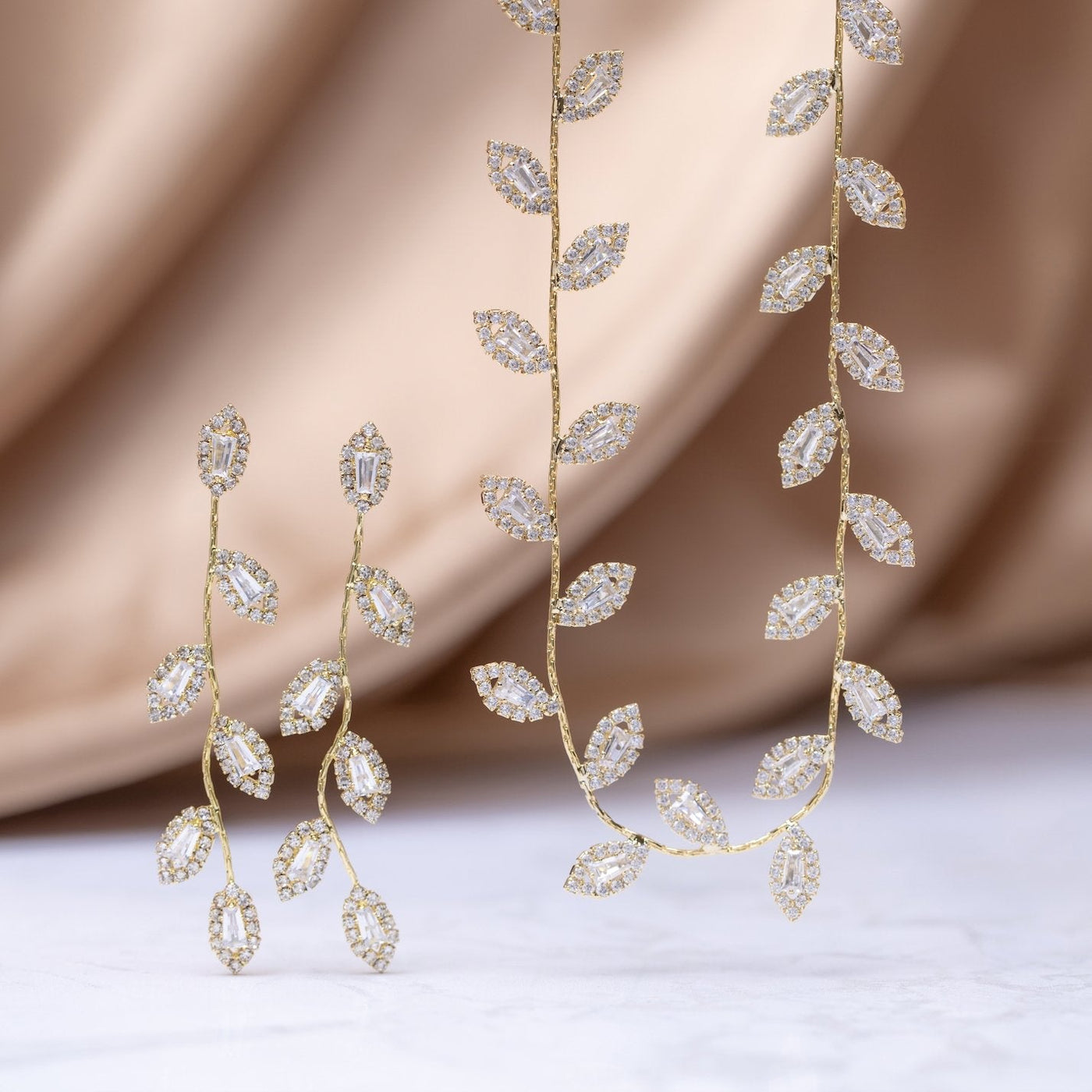 Gold Plated Crystal Vine Earrings & Necklace Set - Beautiful Earth Boutique