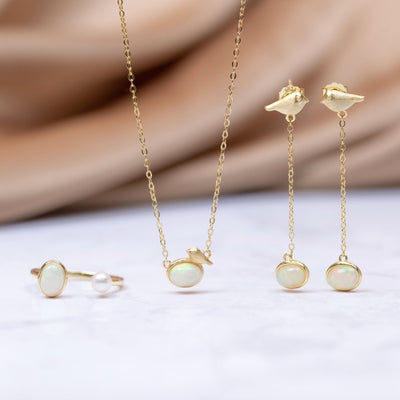 Golden Bird & Opal Drop Jewelry Set - Beautiful Earth Boutique