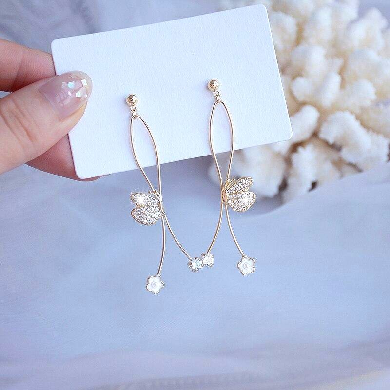 Golden Butterfly Drop Earrings