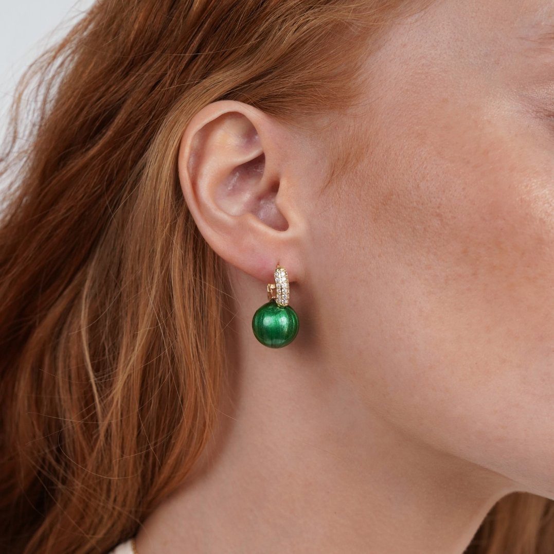 Green Ball Crystal Hoop Earrings - Beautiful Earth Boutique