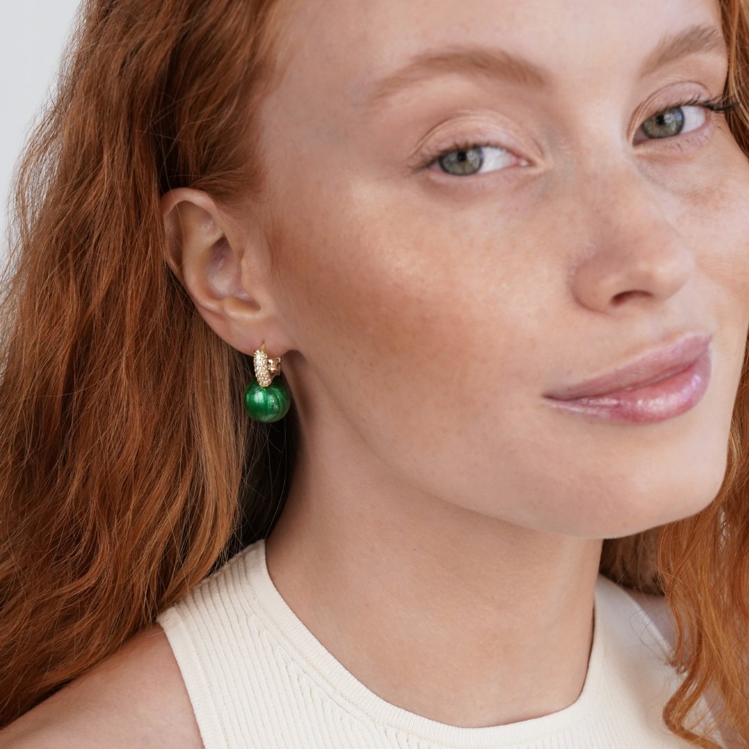 Green Ball Crystal Hoop Earrings - Beautiful Earth Boutique