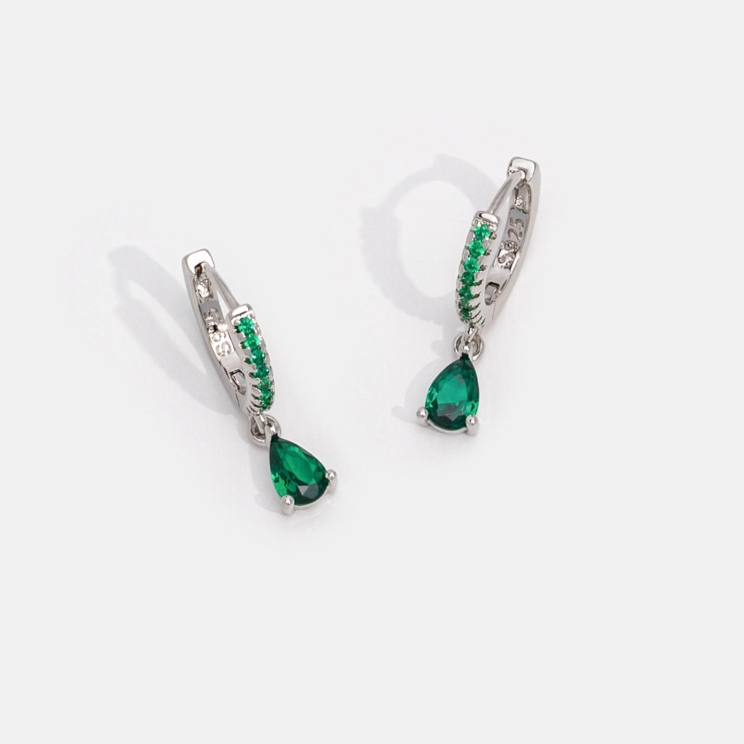 Green Crystal Gold Hoop Earrings - Beautiful Earth Boutique