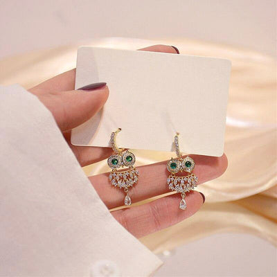 Green Crystal Owl Earrings