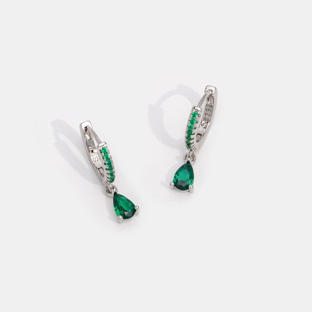 Green Crystal Silver Hoop Earrings - Beautiful Earth Boutique