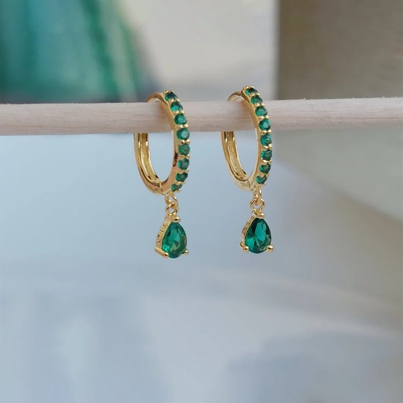 Green Crystal Silver Hoop Earrings - Beautiful Earth Boutique