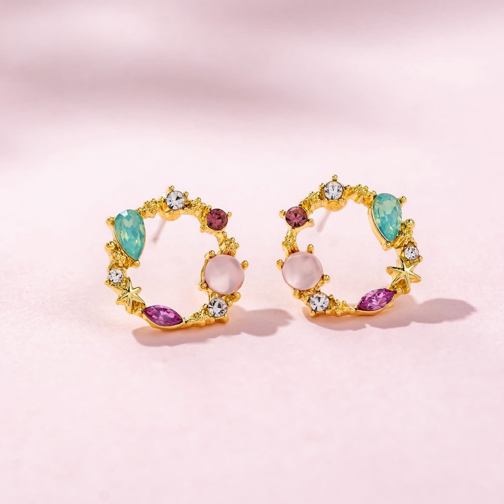 Jade & Pink Crystal Orelia Earrings - Beautiful Earth Boutique