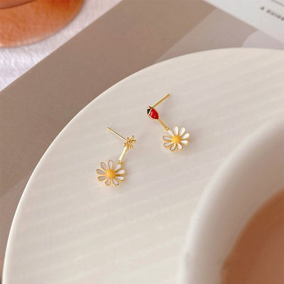 Ladybug Flower Drop Earrings