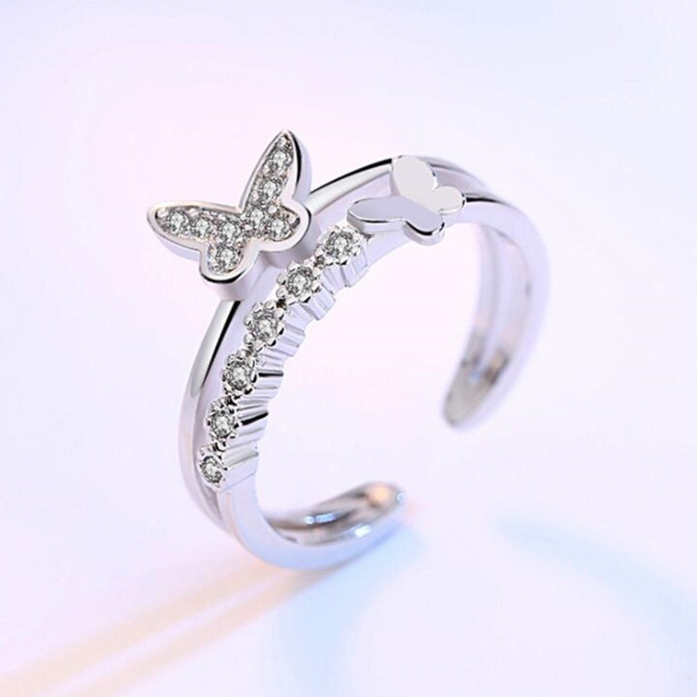 Layered Crystal Butterfly Ring