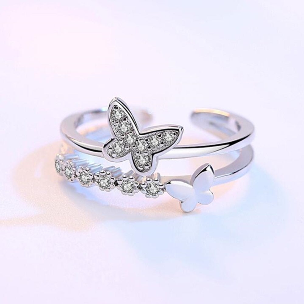 Layered Crystal Butterfly Ring