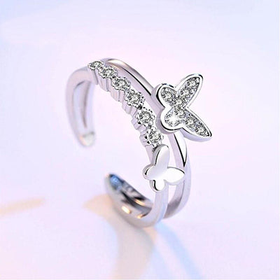 Layered Crystal Butterfly Ring