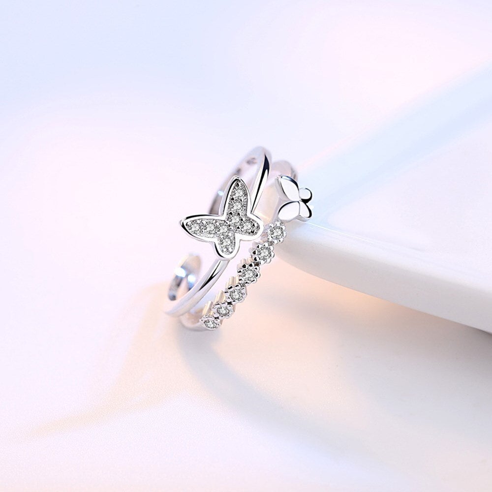 Layered Crystal Butterfly Ring