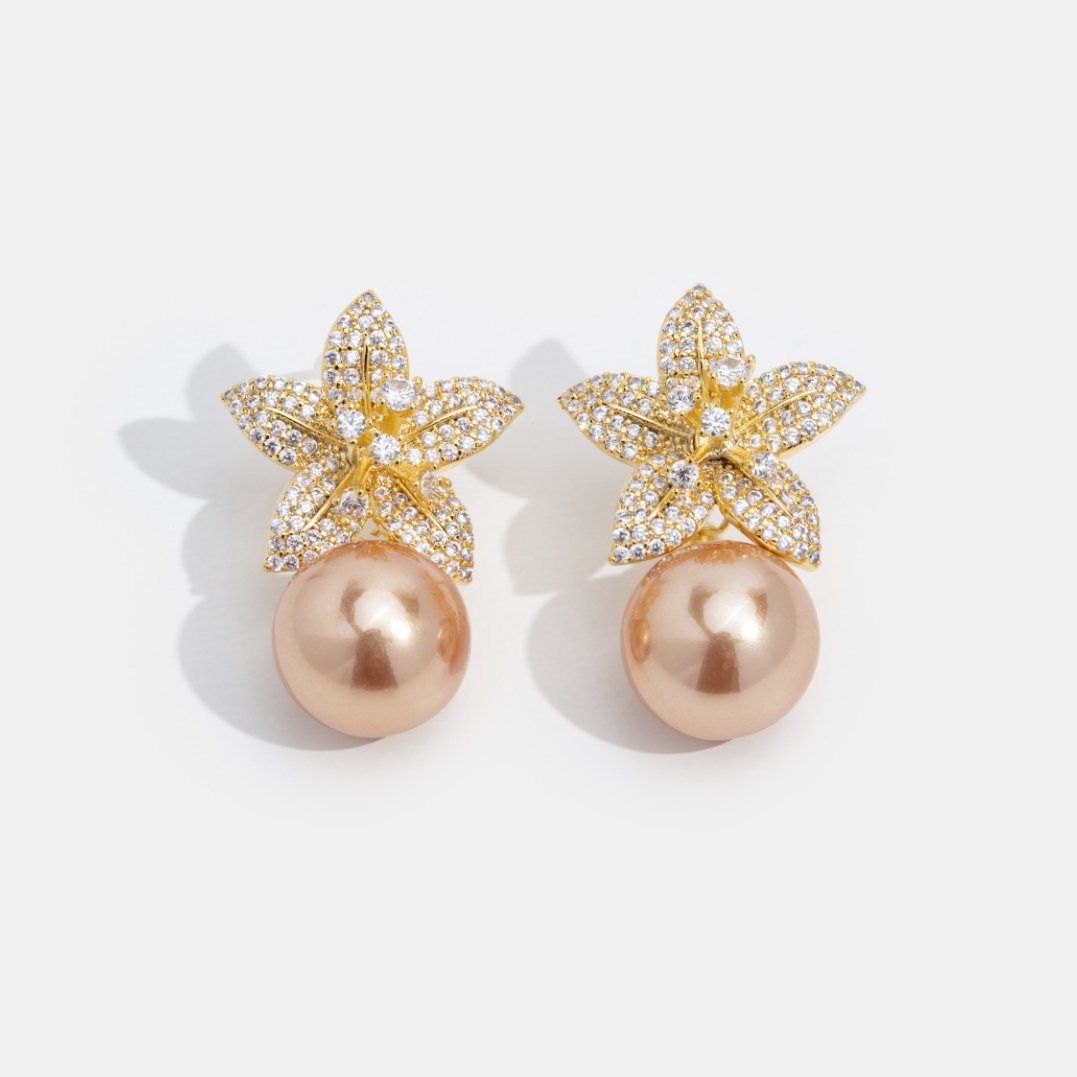 Maria Crystal Flower & Pearl Earrings - Beautiful Earth Boutique