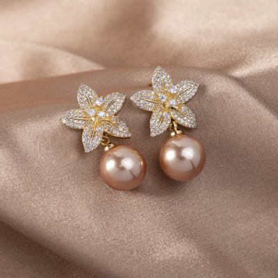 Maria Crystal Flower & Pearl Earrings - Beautiful Earth Boutique