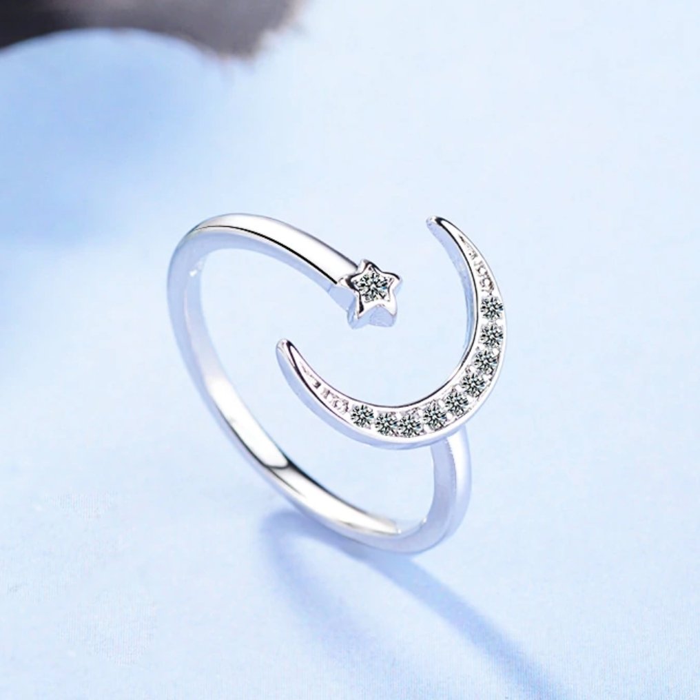 Moon & Star Sterling Silver Ring