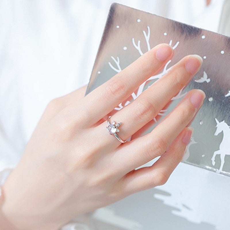 Moonstone Silver Unicorn Ring