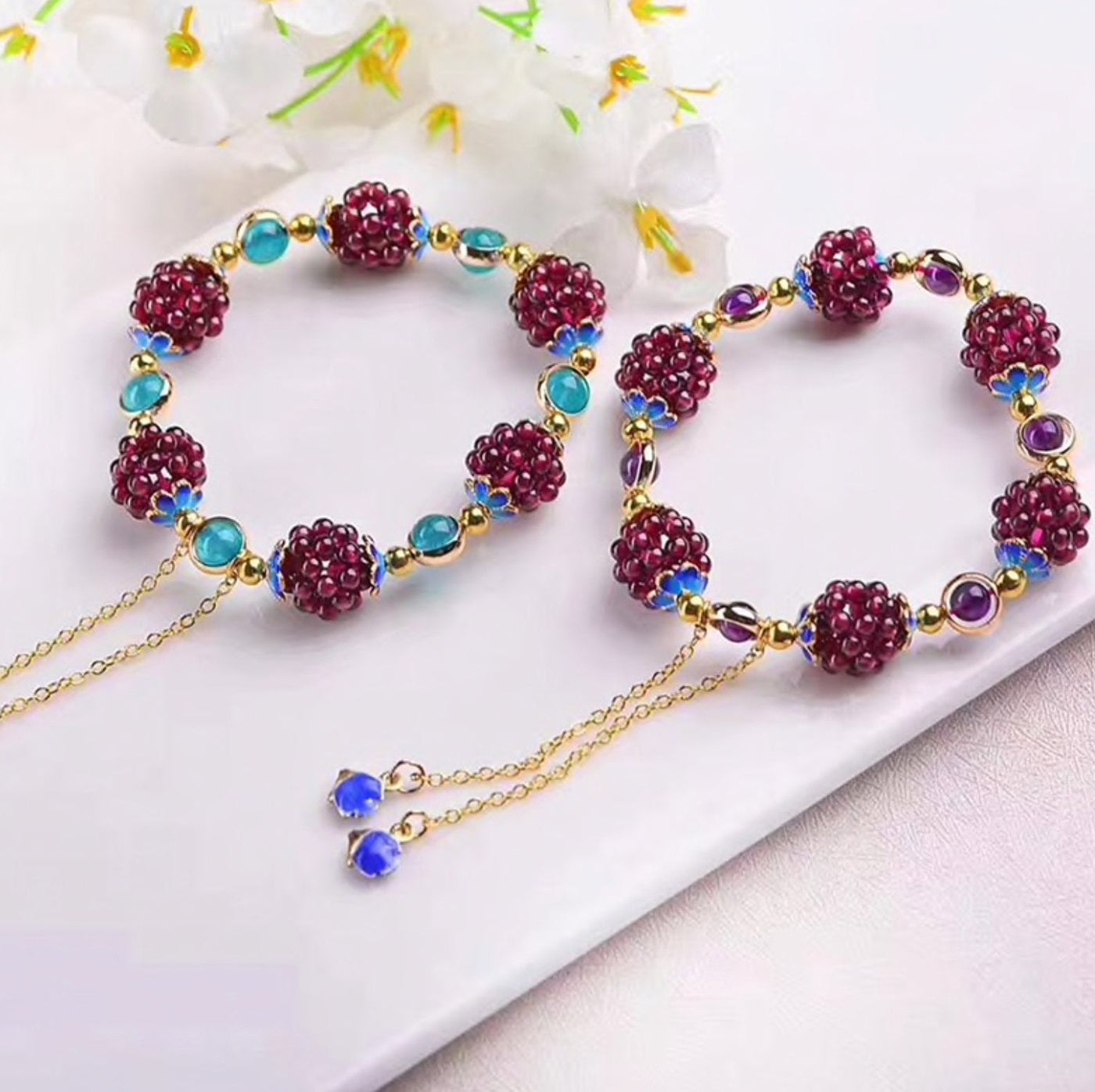 Natural Garnet Stone Pomegranate Bracelet