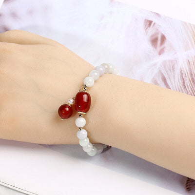 Natural Jade Stone &  Agate Pearl Bracelet