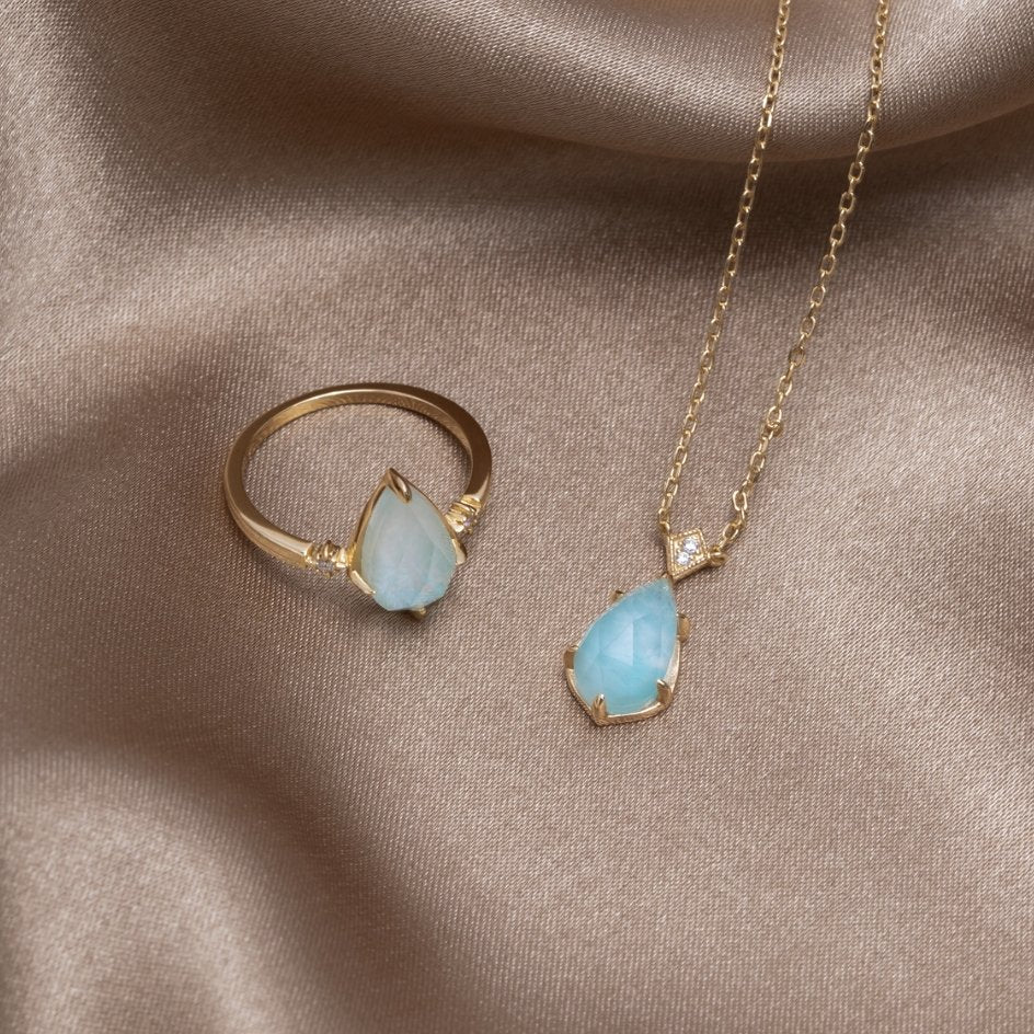 Ocean Blue Amazonite Crystal Ring & Necklace Set - Beautiful Earth Boutique