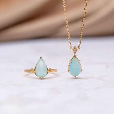 Ocean Blue Amazonite Crystal Ring & Necklace Set - Beautiful Earth Boutique