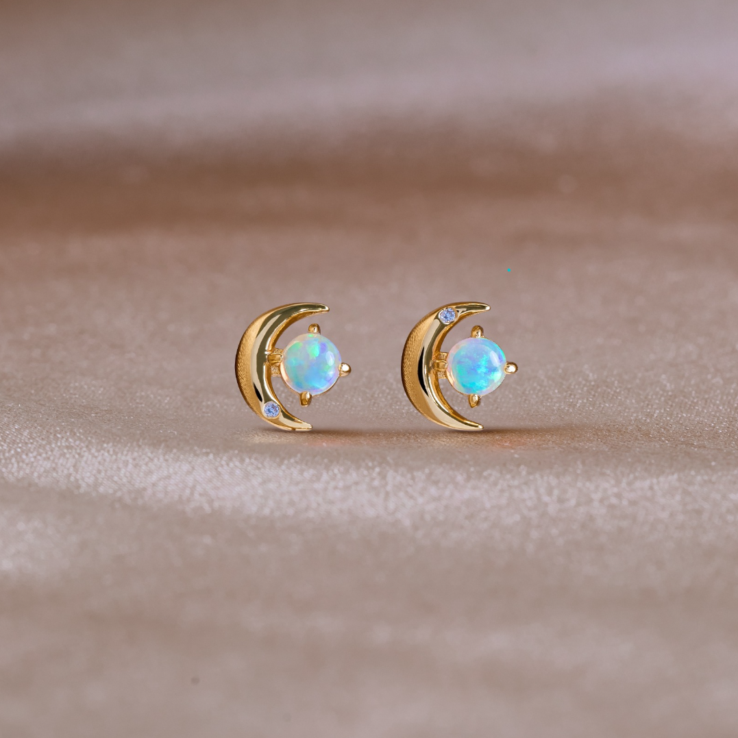 Opal Crescent Moon Earrings - Beautiful Earth Boutique