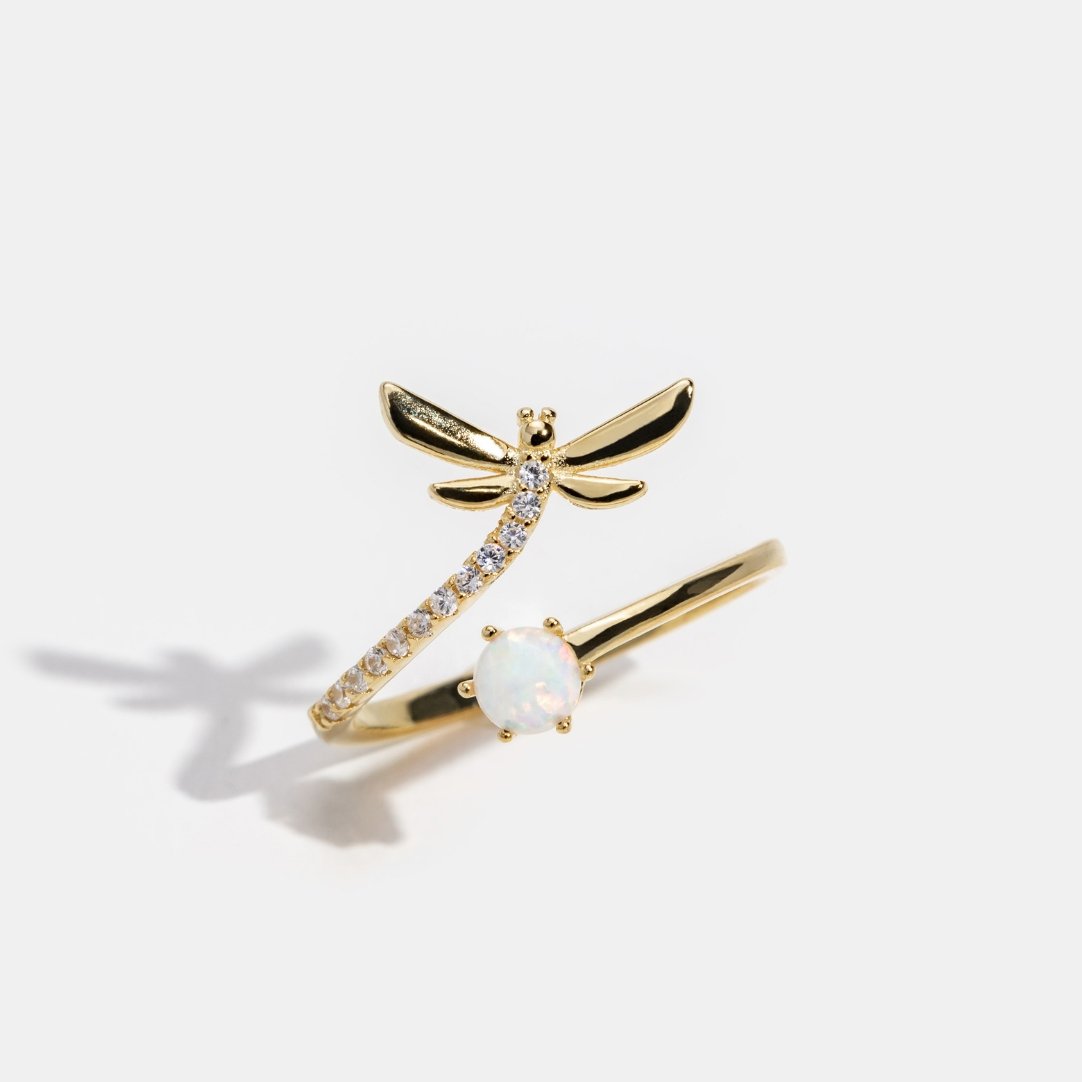 Opal & Gold Dragonfly Ring - Beautiful Earth Boutique