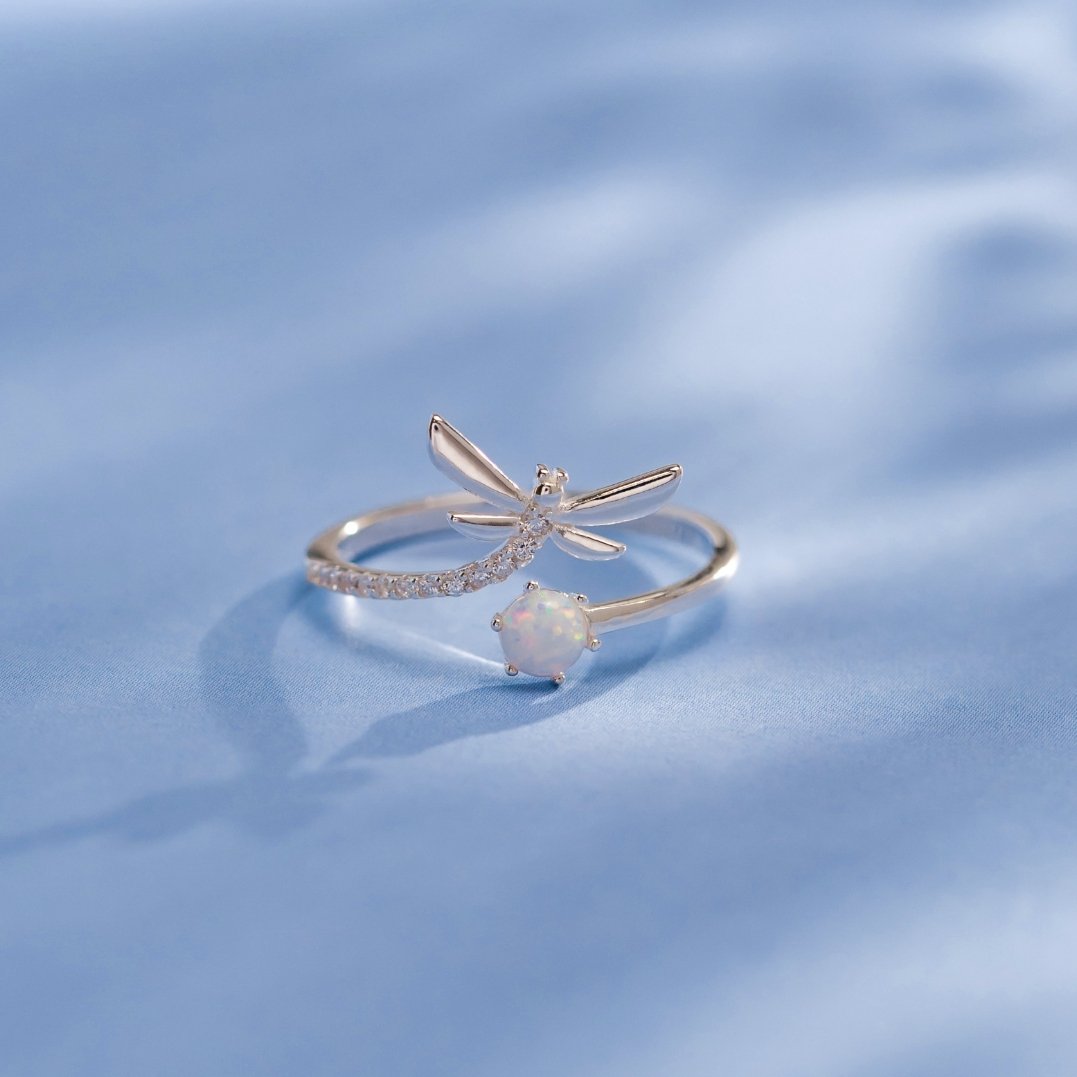 Opal & Silver Dragonfly Ring - Beautiful Earth Boutique