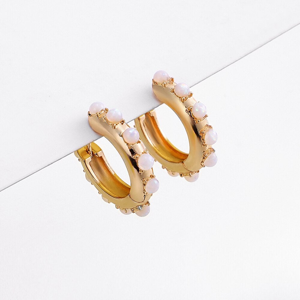 Opal Stone Hoop Earrings