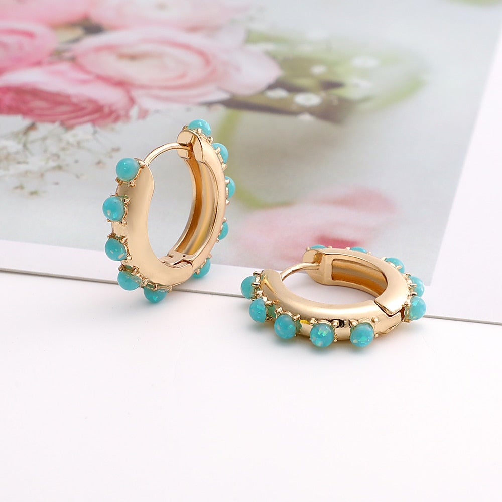 Opal Stone Hoop Earrings