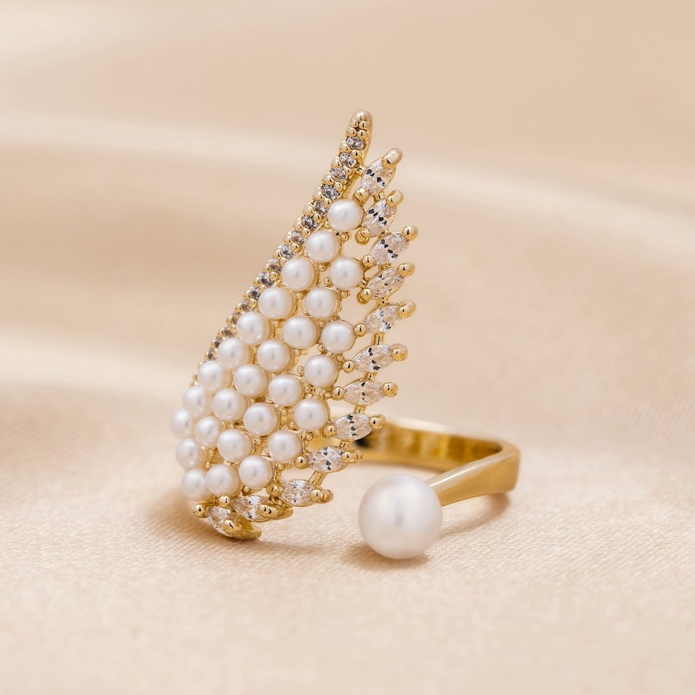 Pearl & Crystal Wing Wrap Ring - Beautiful Earth Boutique