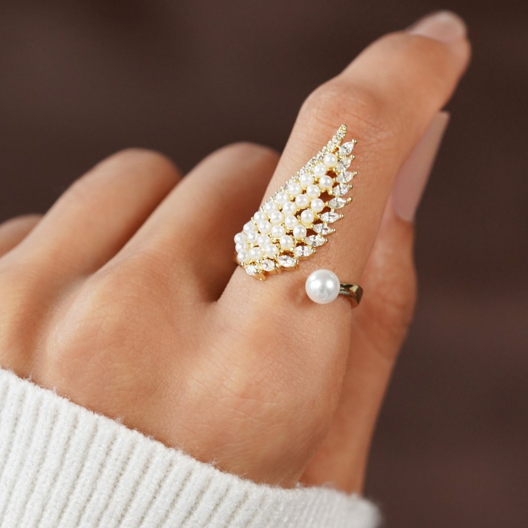 Pearl & Crystal Wing Wrap Ring - Beautiful Earth Boutique