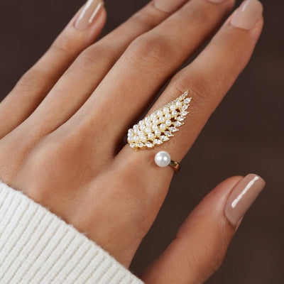 Pearl & Crystal Wing Wrap Ring - Beautiful Earth Boutique