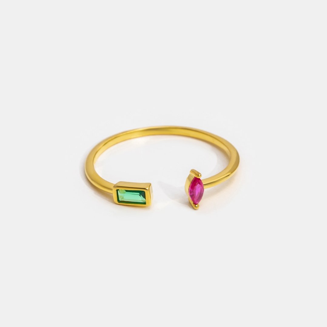 Pink & Emerald Green Crystal Gold Ring - Beautiful Earth Boutique