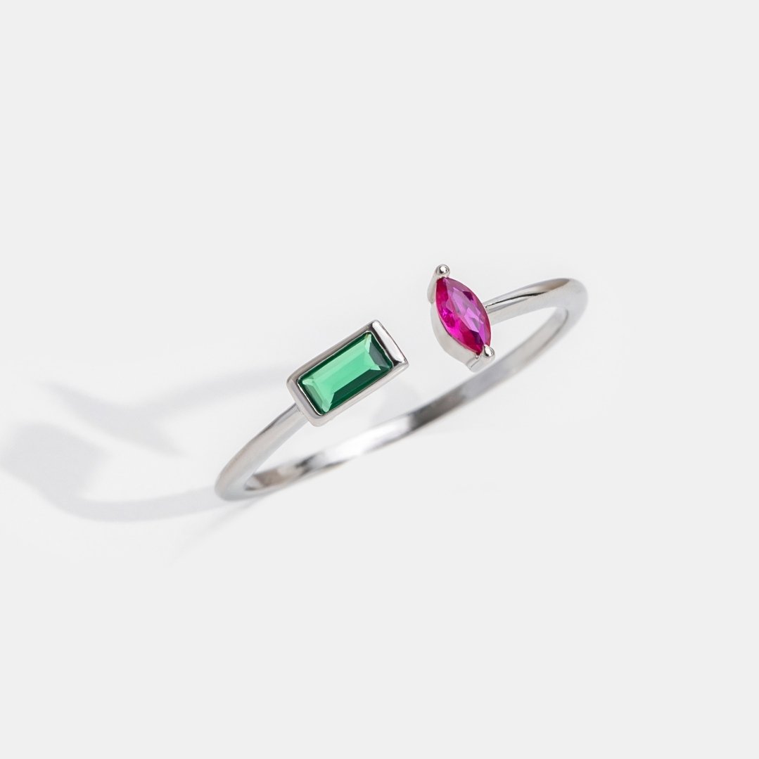 Pink & Emerald Green Crystal Gold Ring - Beautiful Earth Boutique