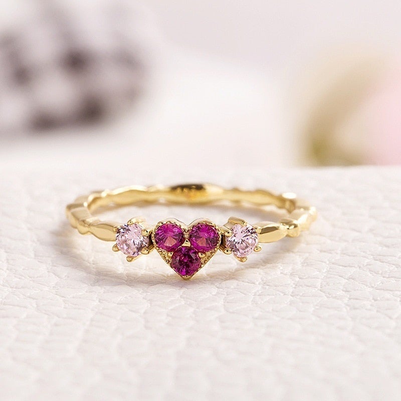 Pink Emily Crystal Heart Ring