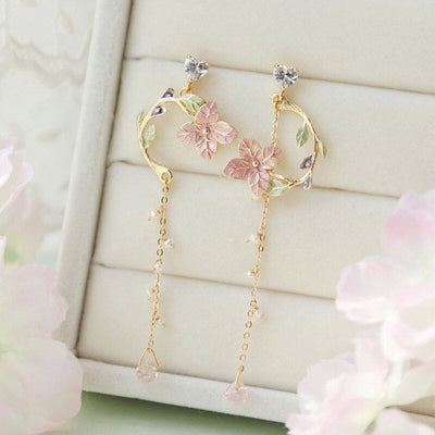 Pink Flower Drop Earrings