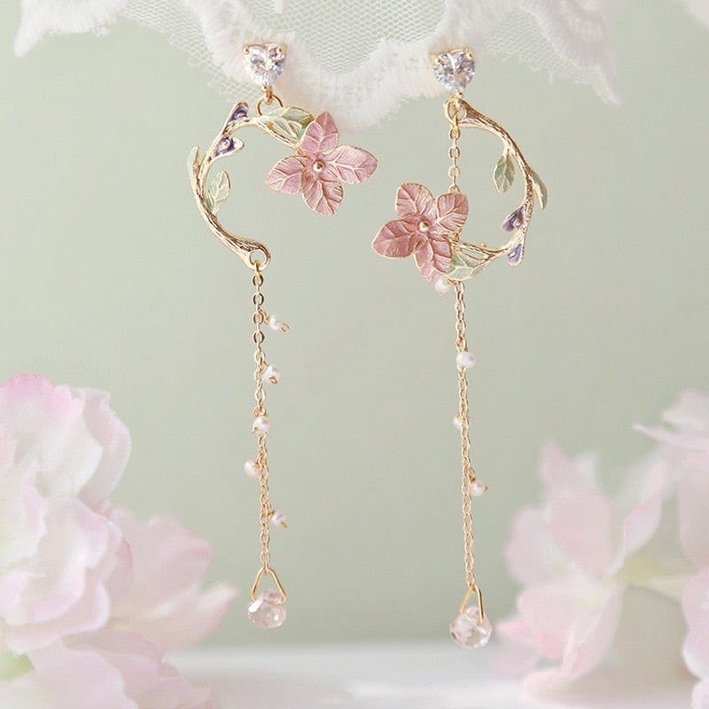 Pink Flower Drop Earrings