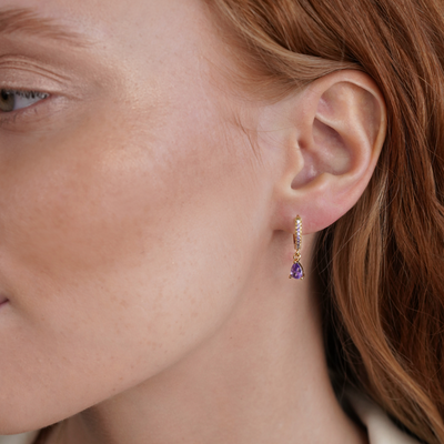 Purple Lilac Crystal Gold Hoop Earrings