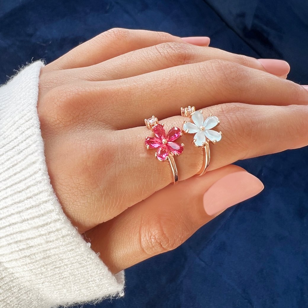 Red Crystal Dahlia Flower Ring - Beautiful Earth Boutique