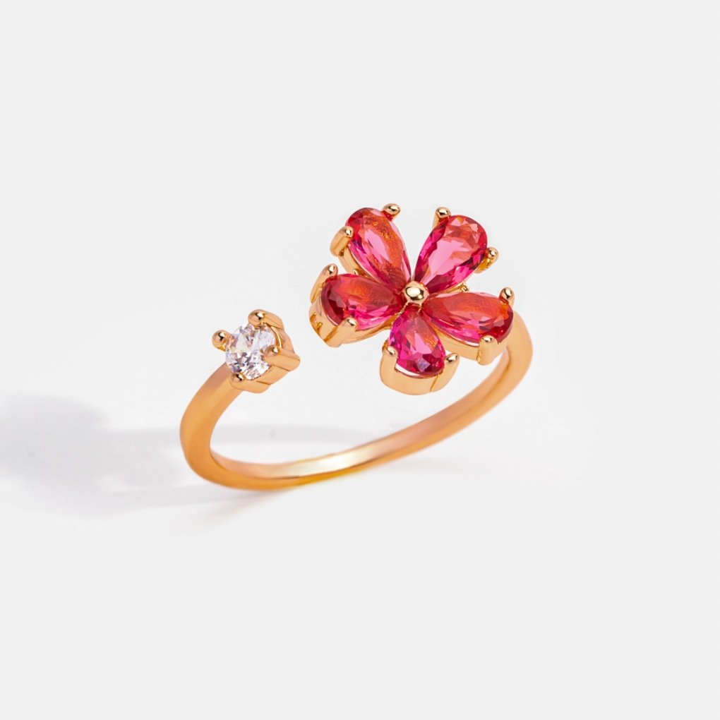 Red Crystal Dahlia Flower Ring - Beautiful Earth Boutique