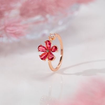 Red Crystal Dahlia Flower Ring - Beautiful Earth Boutique