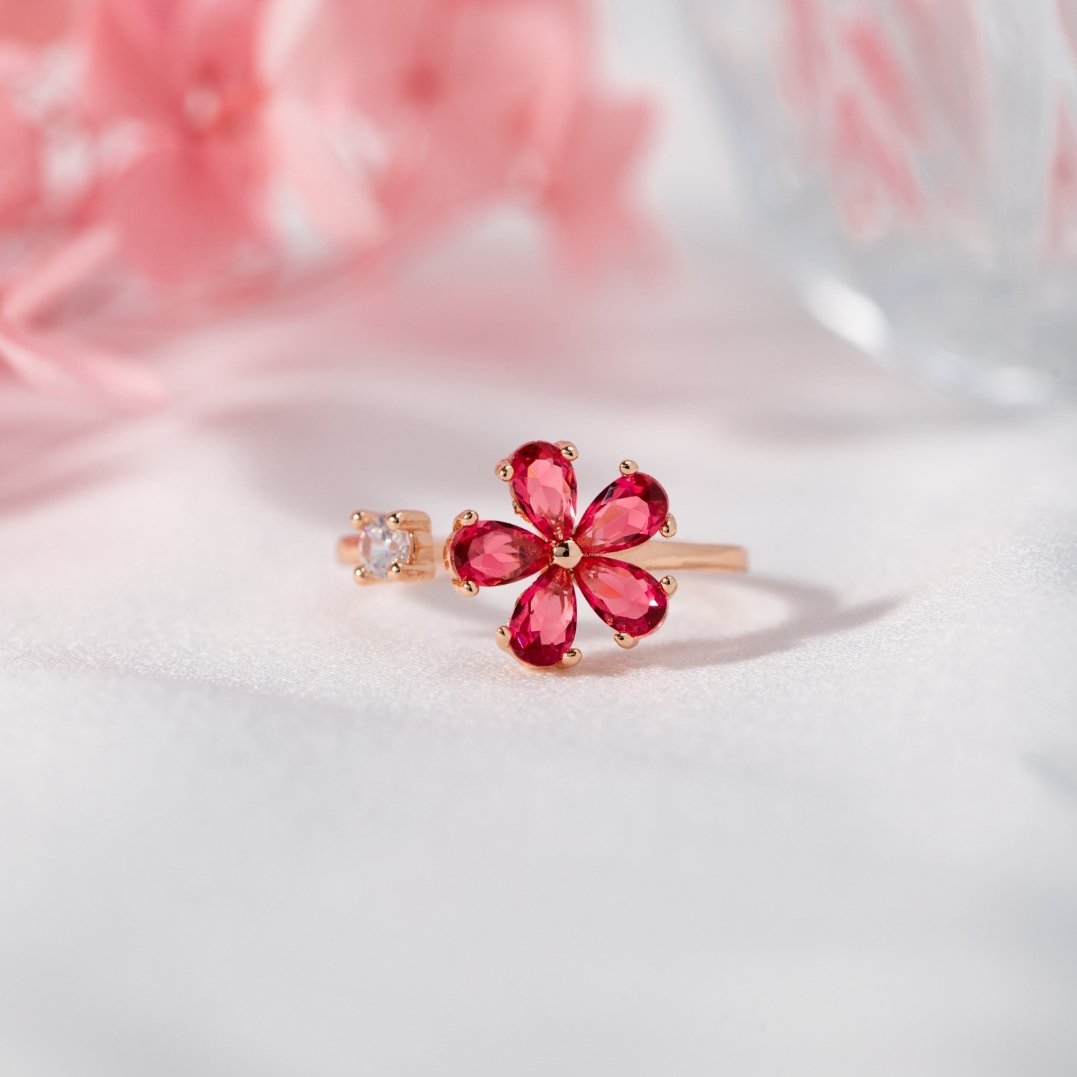 Red Crystal Dahlia Flower Ring - Beautiful Earth Boutique