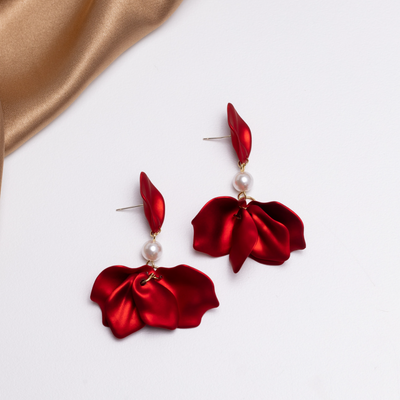 Red Flower Petal Earrings