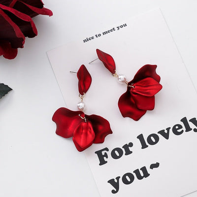 Red Flower Petal Earrings